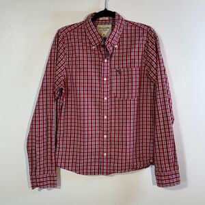 Abercrombie & Fitch Red White Plaid Casual Button Down Shirt Men’s Medium Muscle